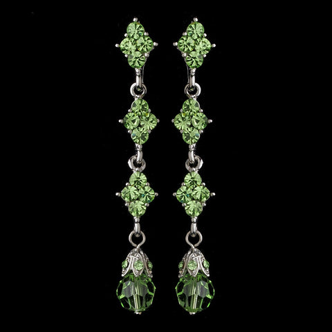 Elegant Silver & Green Crystal Drop Bridal Wedding Earrings E 937
