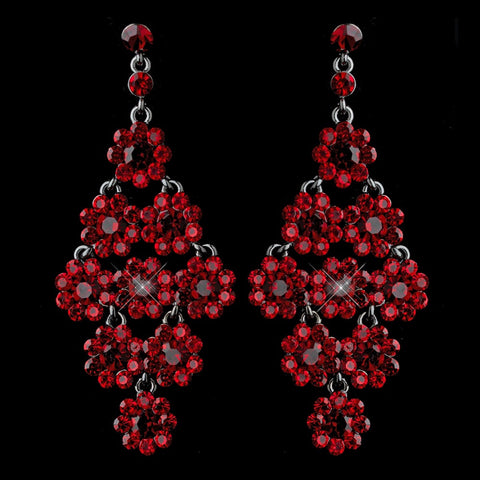 Hematite Red Dangle Flower Bridal Wedding Earrings 939