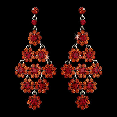 Glamorous Orange Red Chandelier Bridal Wedding Earrings E 939