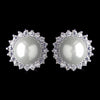 Rhodium White Pearl & CZ Crystal Stud Bridal Wedding Earrings 9396
