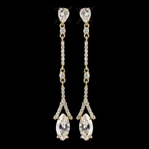 Gold Clear CZ Crystal Dangle Bridal Wedding Earrings 9399