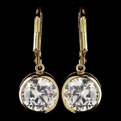 Gold Clear Round CZ Crystal Leverback Drop Bridal Wedding Earrings 9400
