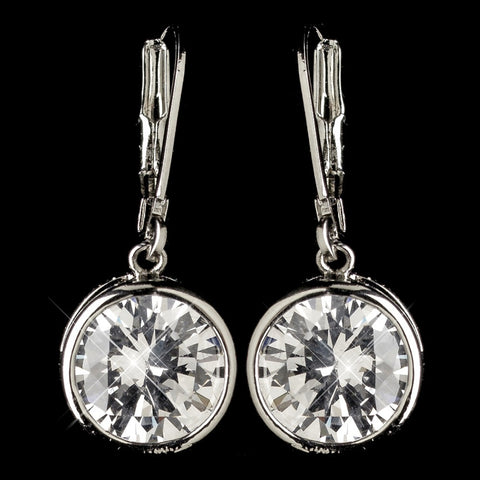 Rhodium Clear Round CZ Crystal Leverback Drop Bridal Wedding Earrings 9400