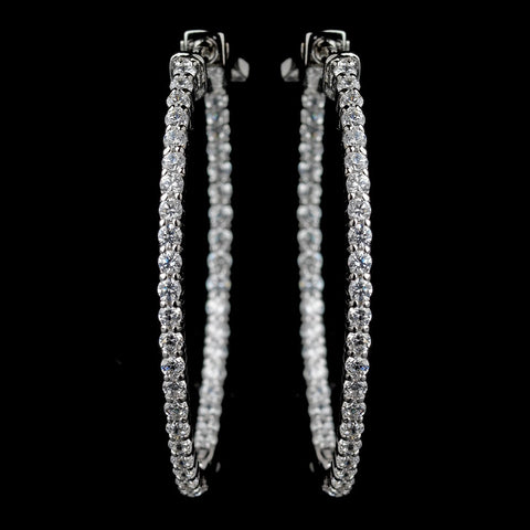 Rhodium Clear CZ Pave Hoop Bridal Wedding Earrings