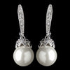 Rhodium Clear Pave CZ Crystal & Diamond White Pearl Leverback Bridal Wedding Earrings Drop Bridal Wedding Earrings 9406