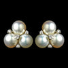 Triple CZ Crystal & Diamond White Pearl Stud Bridal Wedding Earrings 9408