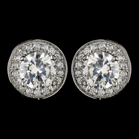 Rhodium Clear Round Stud Pave CZ Crystal Stud Bridal Wedding Earrings 9409
