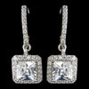Rhodium Clear Princess Cut CZ Crystal Drop Bridal Wedding Earrings 9411
