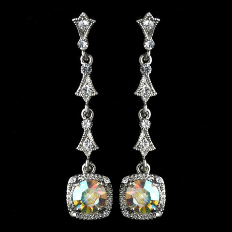 Silver AB & Clear Rhinestone Dangle Bridal Wedding Earrings 946