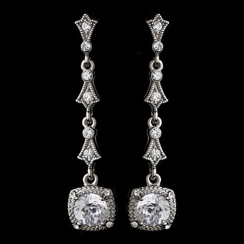 Silver & Clear Crystal Drop Bridal Wedding Earrings E 946