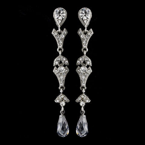 Radiant Silver Clear Crystal Dangle Bridal Wedding Earrings E 949