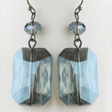 Hematite Blue Faceted Glass Crystal Drop Bridal Wedding Earrings 9509