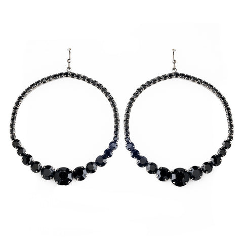 Black Rhinestone Hoop Bridal Wedding Earrings E 951
