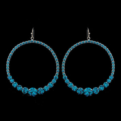 Turquoise Rhinestone Hoop Bridal Wedding Earrings E 951