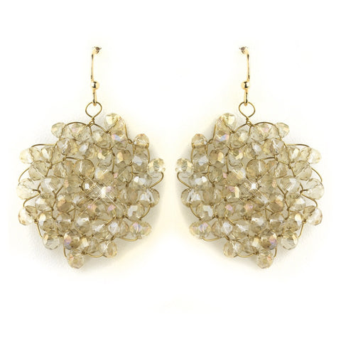 Gold Light Topaz Round Faceted Glass Crystal Bridal Wedding Earrings 9510