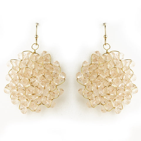 Silver Pink Round Faceted Glass Crystal Bridal Wedding Earrings 9510