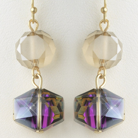 Gold Light Topaz Diamond Faceted Glass Drop Bridal Wedding Earrings 9521