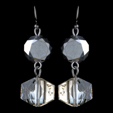 Hematite Smoke Diamond Faceted Glass Drop Bridal Wedding Earrings 9521