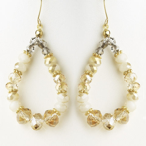 Light Topaz, Smoke & Cream Mix Faceted Glass Stone Hoop Bridal Wedding Earrings 9523