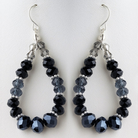 Black & Blue Mix Faceted Glass Stone Hoop Bridal Wedding Earrings 9523