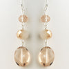 Silver Peach Rondelle Glass Stone Dangle Bridal Wedding Earrings 9527