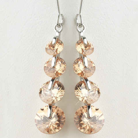 Silver Light Topaz Champagne Cubic Zirconia 4 Drop Dangle Bridal Wedding Earrings 9528
