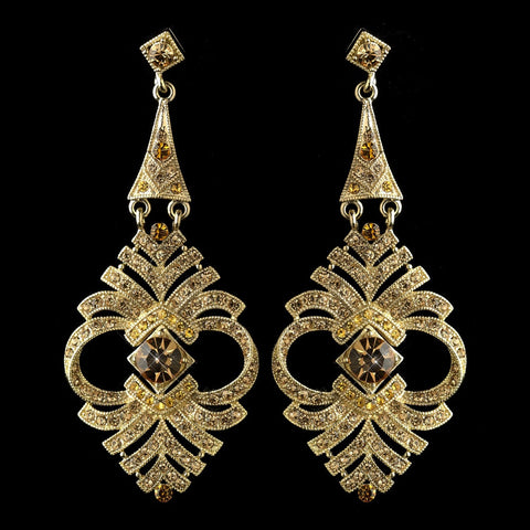 Gold Topaz Rhinestone Chandelier Bridal Wedding Earrings 954