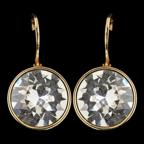 Gold Clear Swarovski Crystal Element Round Leverback Bridal Wedding Earrings 9600
