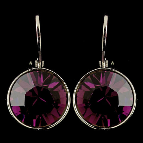 Silver Amethyst Swarovski Crystal Element Round Leverback Bridal Wedding Earrings 9600