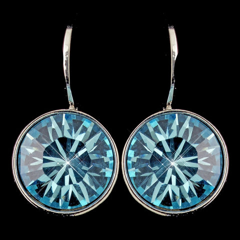 Silver Aqua Swarovski Crystal Element Round Leverback Bridal Wedding Earrings 9600