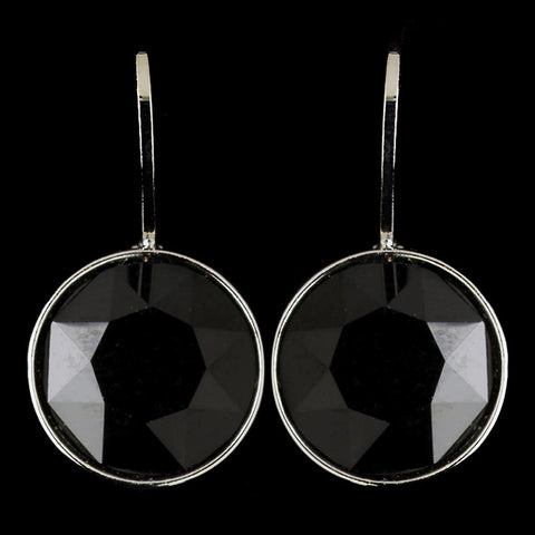 Silver Jet Black Swarovski Crystal Element Round Leverback Bridal Wedding Earrings 9600