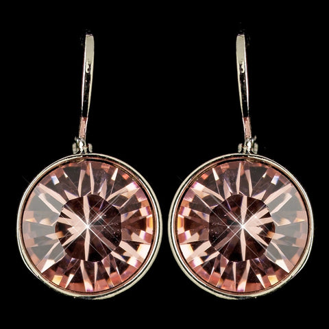 Silver Light Rose Swarovski Crystal Element Round Leverback Bridal Wedding Earrings 9600