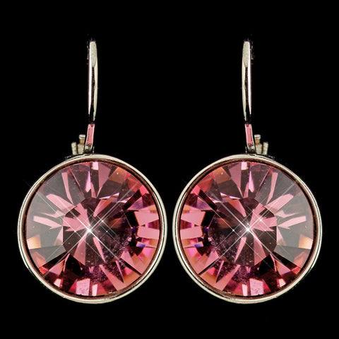 Silver Rose Swarovski Crystal Element Round Leverback Bridal Wedding Earrings 9600