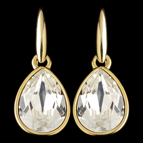 Gold Clear Swarovski Crystal Element Teardrop Dangle Hook Bridal Wedding Earrings 9601