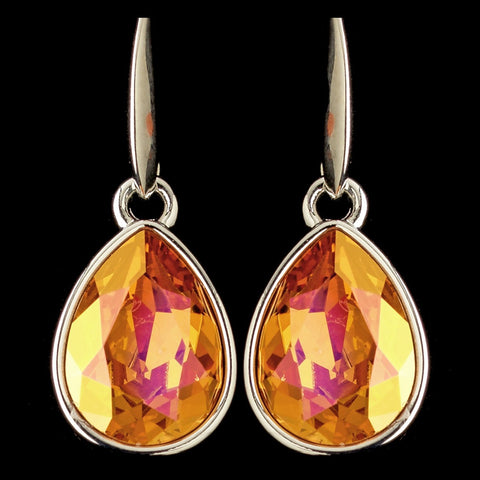 Silver Fireopal Swarovski Crystal Element Teardrop Dangle Hook Bridal Wedding Earrings 9601