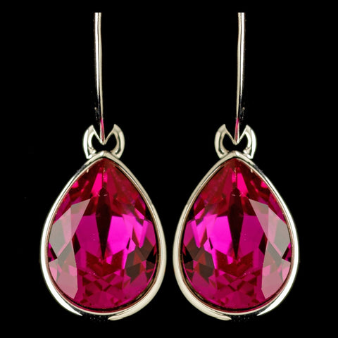 Silver Fuchsia Swarovski Crystal Element Teardrop Dangle Hook Bridal Wedding Earrings 9601