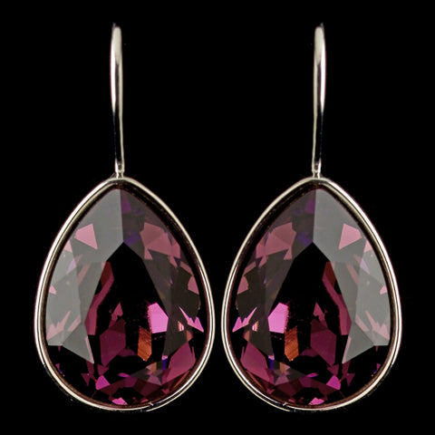 Silver Amethyst Swarovski Crystal Element Teardrop Leverback Bridal Wedding Earrings 9602
