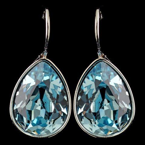 Silver Aqua Swarovski Crystal Element Teardrop Leverback Bridal Wedding Earrings 9602