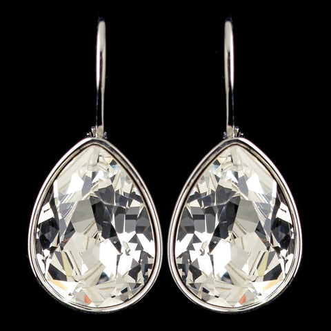 Silver Clear Swarovski Crystal Element Teardrop Leverback Bridal Wedding Earrings 9602