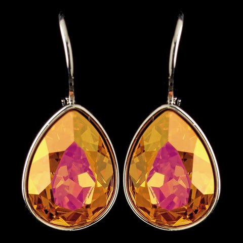 Silver Fireopal Swarovski Crystal Element Teardrop Leverback Bridal Wedding Earrings 9602