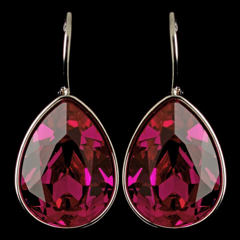 Silver Fuchsia Swarovski Crystal Element Teardrop Leverback Bridal Wedding Earrings 9602