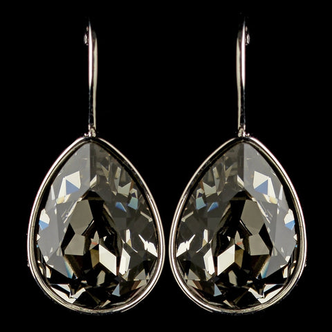Silver Greige Light Grey Swarovski Crystal Element Teardrop Leverback Bridal Wedding Earrings 9602