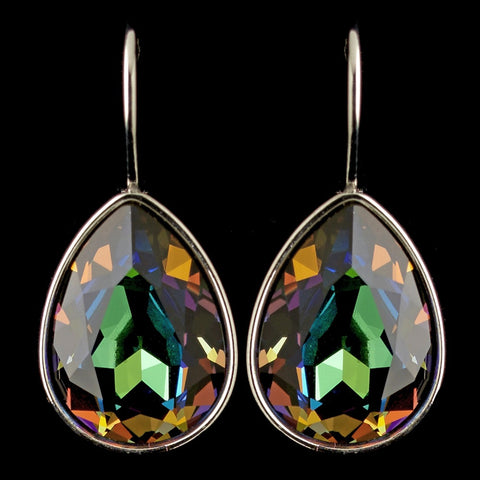 Silver Jet AB Swarovski Crystal Element Teardrop Leverback Bridal Wedding Earrings 9602