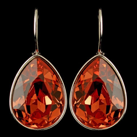 Silver Padparadscha Swarovski Crystal Element Teardrop Leverback Bridal Wedding Earrings 9602
