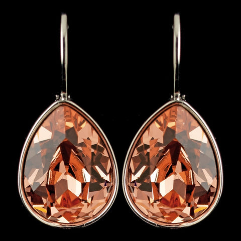 Silver Peach Swarovski Crystal Element Teardrop Leverback Bridal Wedding Earrings 9602
