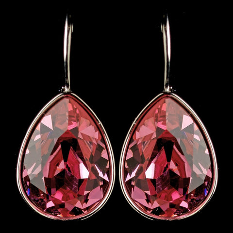 Silver Rose Swarovski Crystal Element Teardrop Leverback Bridal Wedding Earrings 9602