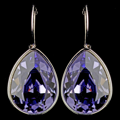 Silver Tanzanite Swarovski Crystal Element Teardrop Leverback Bridal Wedding Earrings 9602