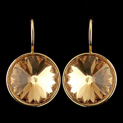 Gold Light Topaz Swarovski Crystal Element Large Round Leverback Bridal Wedding Earrings 9603