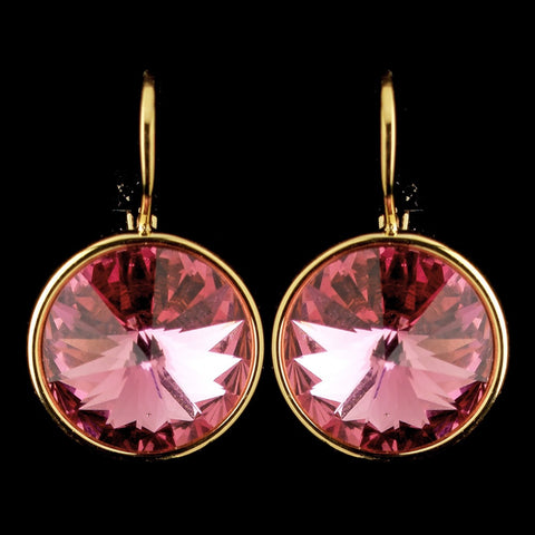 Gold Rose Swarovski Crystal Element Large Round Leverback Bridal Wedding Earrings 9603