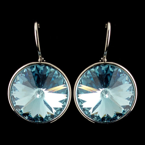 Silver Aqua Swarovski Crystal Element Large Round Leverback Bridal Wedding Earrings 9603